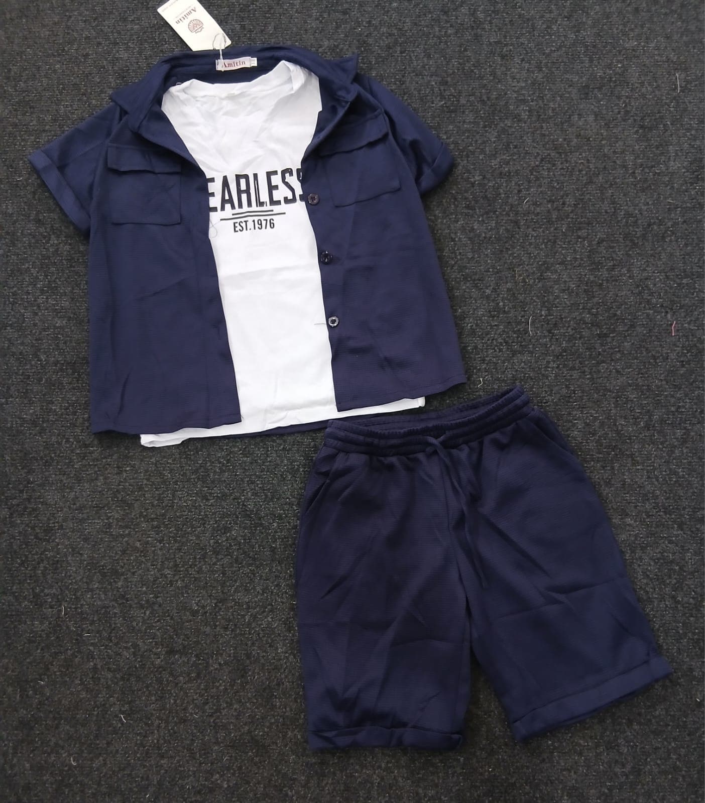 Boys Casual Green Matching Set – COOL Print Shirt & Drawstring Shorts - Image 3
