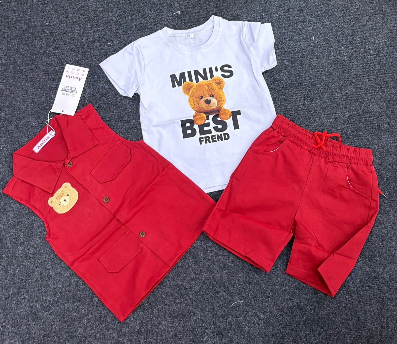 Boys Casual Green Matching Set – COOL Print Shirt & Drawstring Shorts